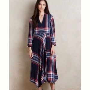 Anthropologie tartan surplice dress, size M, midi dress, soft plaid fabric